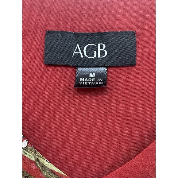 AGB Floral Print V-Neck Rust Tank/sheer overlay Layered Hem Size M Dark Fairy - Picture 7 of 10